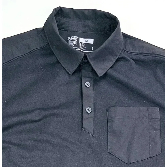 5.11 Tactical Men's Medium Black Short Sleeve Logo Tag Embossed Buttons Polo - Picture 5 of 11